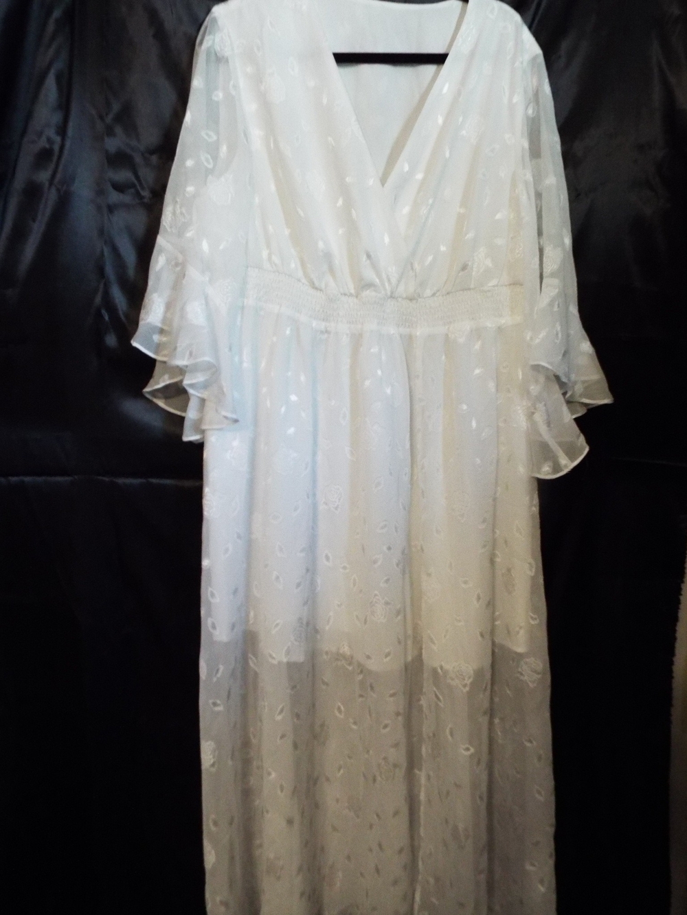 White V-Neck Maxi Dress with Flutter Sleeves